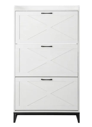 Barn Door Shoe Cabinet with 3 Flip Drawers – Farmhouse Tall Entryway Shoe Storage