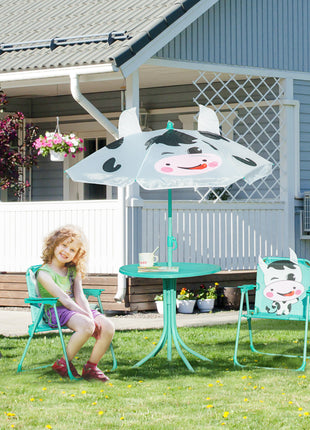 Kids Outdoor Table and Chair Set with Umbrella – 4-Piece Patio Furniture Set for Backyard Play Ages 3–6