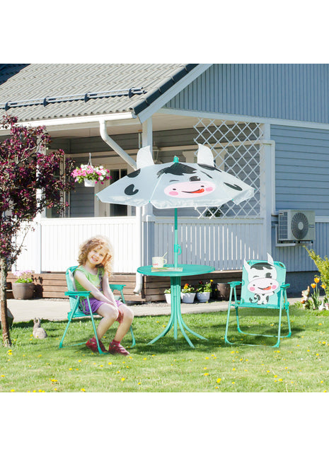 Kids Outdoor Table and Chair Set with Umbrella – 4-Piece Patio Furniture Set for Backyard Play Ages 3–6
