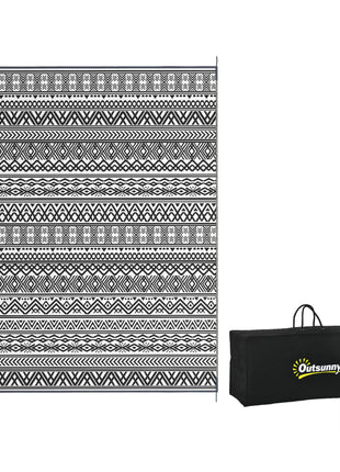 Reversible Outdoor Rug 8x10 Waterproof – Boho RV Camping Patio Rug with Carry Bag Gray & Cream