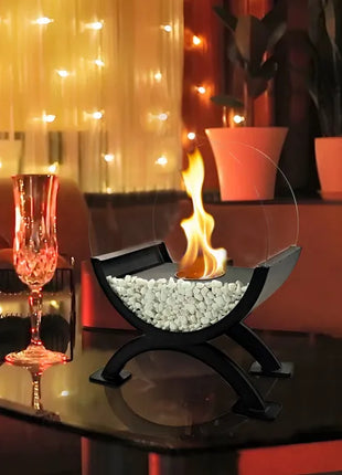 Likeshoppe Portable Tabletop Fire Bowl – Round Glass Indoor Outdoor Fireplace for Patio, Dining Table & Events