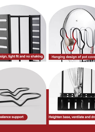 Adjustable Pot & Pan Organizer Rack – Kitchen Storage Rack for Pots, Lids, and Cookware