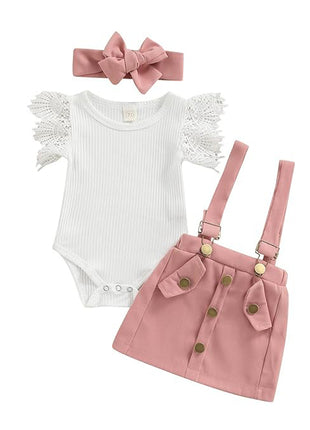 3Pcs Baby Girl Summer Outfit Set – Ruffle Ribbed Floral Romper