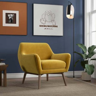 Likeshoppe Gold Velvet Lounge Chair with Walnut Wood Legs – Modern Accent Armchair for Living Room, Bedroom & Lounge Space