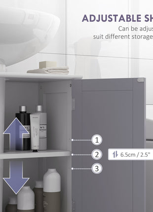 Likeshoppe Under Sink Bathroom Cabinet with U-Shaped Cut-Out – White & Gray Space Saving Vanity Storage with Adjustable Shelf for Small Bathrooms