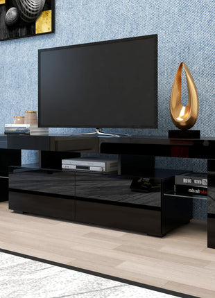 Likeshoppe Modern Black TV Stand 20 Colors LED TV Stand W Remote Control Lights-lsb