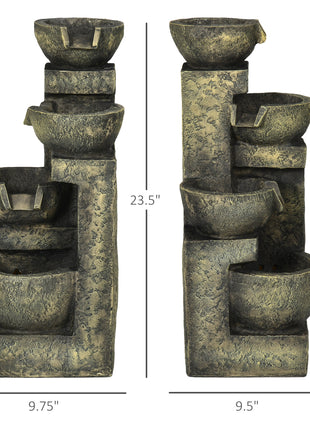 4-Tier Stone Bowl Outdoor Fountain with LED Lights – Small Zen Garden Waterfall Feature