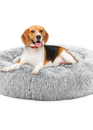 Fluffy Plush Pet Bed Round Anti-Slip Faux Fur Cat Dog Bed Washable Calming Bed