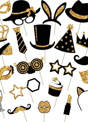 24PCS Party Photo Booth Props Set – Fun Birthday Wedding Graduation Party Supplies