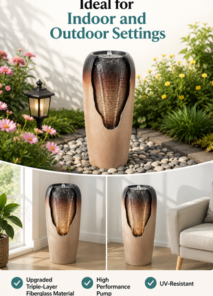 LIKESHOPPE 30.7" Outdoor Glazed Jar Water Fountain – Antique Resin Garden Water Feature with Pump