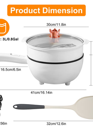 Likeshoppe Electric Hot Pot with Steamer – 3L Portable Non-Stick Cooker with Dual Power Control for Dorm, Apartment & Travel Cooking