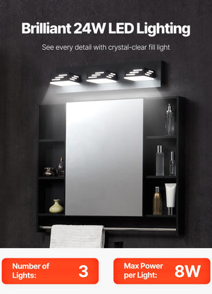 Likeshoppe 24W LED Vanity Light with 3 Rotatable Heads – Modern Waterproof Bathroom Light Fixture for Mirror & Makeup Lighting
