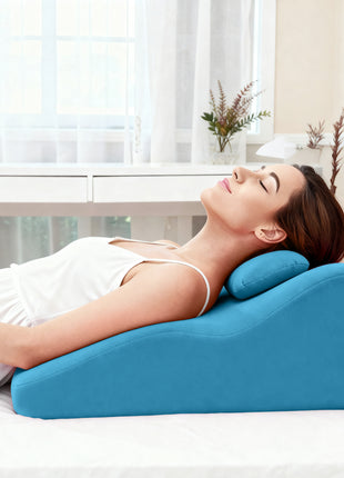 Ergonomic Memory Foam Leg & Lumbar Support Pillow – Multi-Functional Spinal Posture Bed Cushion with Velvet Cover (Blue)