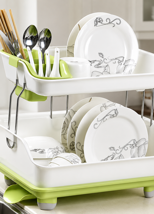 Double Layer Dish Rack – Kitchen Countertop Dish Drying Organizer