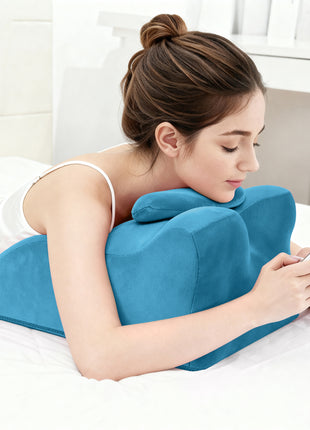 Ergonomic Memory Foam Leg & Lumbar Support Pillow – Multi-Functional Spinal Posture Bed Cushion with Velvet Cover (Blue)