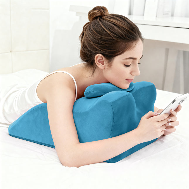 Ergonomic Memory Foam Leg & Lumbar Support Pillow – Multi-Functional Spinal Posture Bed Cushion with Velvet Cover (Blue)