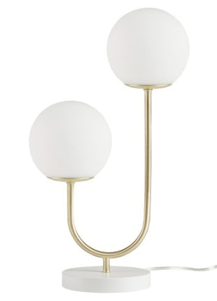Modern Gold 2-Light Globe Table Lamp with Frosted Glass Shades – Elegant Desk Lamp for Bedroom, Living Room & Office