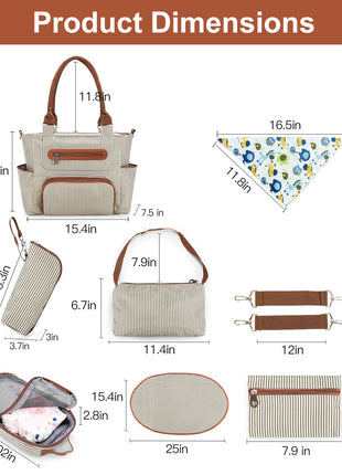 8PCS Baby Diaper Bag Set – Multifunctional Nappy Changing Bag with Accessories
