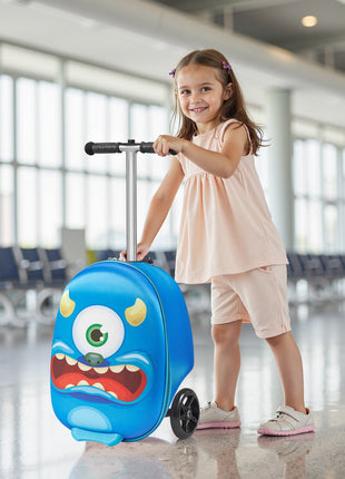 20" Kids Ride-On Scooter Luggage with Flash Wheels – Blue