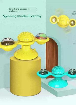 Interactive Windmill Cat Toy with LED Light Ball – Suction Cup Indoor Cat Entertainment Set