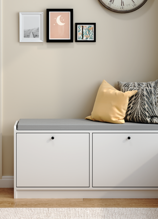 Entryway Shoe Storage Bench with Cushion – White Shoe Rack Organizer Cabinet for Hallway & Bedroom