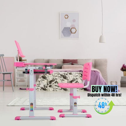 AV6- Kids Desks, Height Adjustable Children Desk and Chair Set,Childs School Student Sturdy Table,Bookstand Pink XH - Likeshoppe 