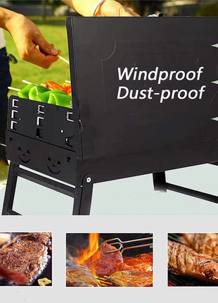Portable Charcoal BBQ Grill Foldable Suitcase Camping Grill with Adjustable Heights for Outdoor Cooking