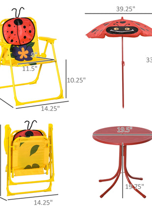 Kids Outdoor Table and Chair Set with Umbrella – Ladybug 4-Piece Patio Furniture Set for Backyard Ages 3–6