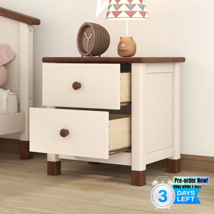 AW5- Wooden Nightstand with Two Drawers for Kids,End Table for Bedroom,Cream+Walnut - Likeshoppe 