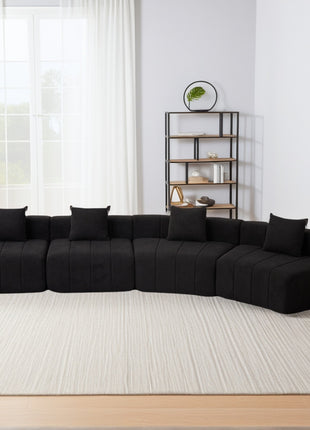 Likeshoppe Curved Modular Chenille Sectional Sofa – Black 4-Seat Cloud Couch with Pillows for Modern Living Room