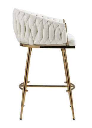 Modern Velvet Bar Stools Set of 2 – Counter Height Kitchen Island Chairs with Gold Metal Base