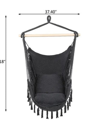 Outdoor Hanging Hammock Chair with Pillow – Tassel Cotton Blend Swing Chair for Patio, Backyard, Camping & Balcony
