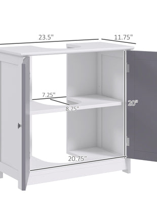 Likeshoppe Under Sink Bathroom Cabinet with U-Shaped Cut-Out – White & Gray Space Saving Vanity Storage with Adjustable Shelf for Small Bathrooms
