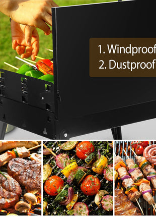Portable Charcoal BBQ Grill Foldable Suitcase Camping Grill with Adjustable Heights for Outdoor Cooking