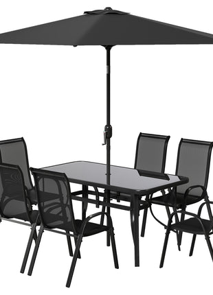 8 Piece Patio Dining Set with Umbrella – Outdoor Table & 6 Chairs