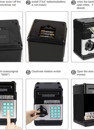 Kids Electronic Piggy Bank ATM – Password Money Saving Box with Auto Cash Scroll