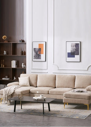 Likeshoppe U-Shaped 4-Seat Modular Sectional Sofa – Luxury Chenille Living Room Couch in Cream & Creamy White
