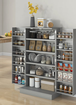 5-Tier Kitchen Pantry Cabinet with Spice Rack – Space-Saving Storage Cupboard with Adjustable Shelves (Gray)