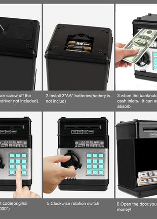 Kids Electronic Piggy Bank ATM – Password Money Saving Box with Auto Cash Scroll