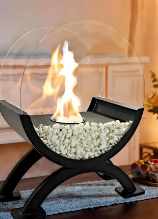 Likeshoppe Portable Tabletop Fire Bowl – Round Glass Indoor Outdoor Fireplace for Patio, Dining Table & Events