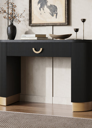 Likeshoppe Modern Console Table With Vertical Ribbed Design, Compact Storage With Functional Drawer