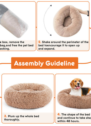 Fluffy Plush Pet Bed Round Anti-Slip Faux Fur Cat Dog Bed Washable Calming Bed