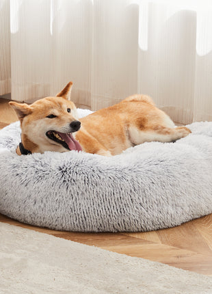 Fluffy Plush Pet Bed Round Anti-Slip Faux Fur Cat Dog Bed Washable Calming Bed