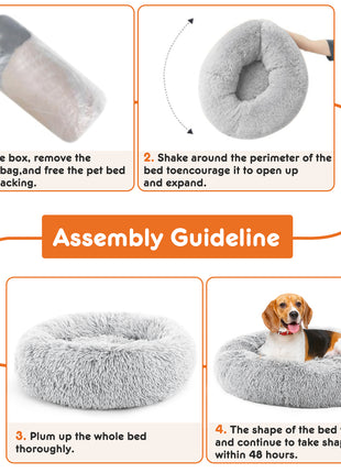 Fluffy Plush Pet Bed Round Anti-Slip Faux Fur Cat Dog Bed Washable Calming Bed