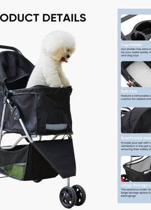 Foldable Pet Stroller for Cats & Dogs – Travel Cart with Storage Basket & Lockable Wheels