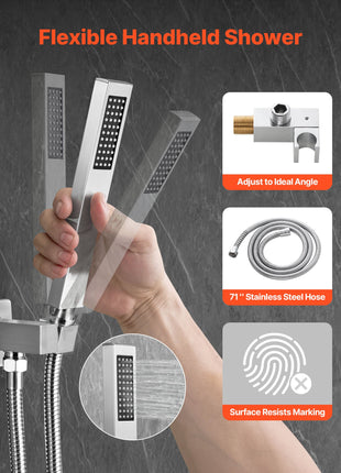 12" Rainfall Shower Faucet System with Handheld Spray – Wall Mounted Brushed Nickel Shower Set