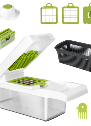 12-in-1 Vegetable Chopper Slicer Dicer Set – Kitchen Food Cutter with Container & Safety Guard