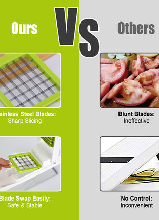 12-in-1 Vegetable Chopper Slicer Dicer Set – Kitchen Food Cutter with Container & Safety Guard