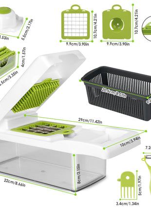 12-in-1 Vegetable Chopper Slicer Dicer Set – Kitchen Food Cutter with Container & Safety Guard