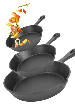 3-Piece Pre-Seasoned Cast Iron Skillet Set – Non-Stick Frying Pans for Indoor & Outdoor Cooking